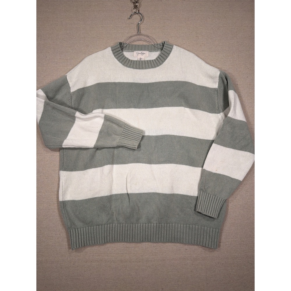 Jessica Simpson Womens Sage Green White Striped Knit Sweater Large ST21523-V1